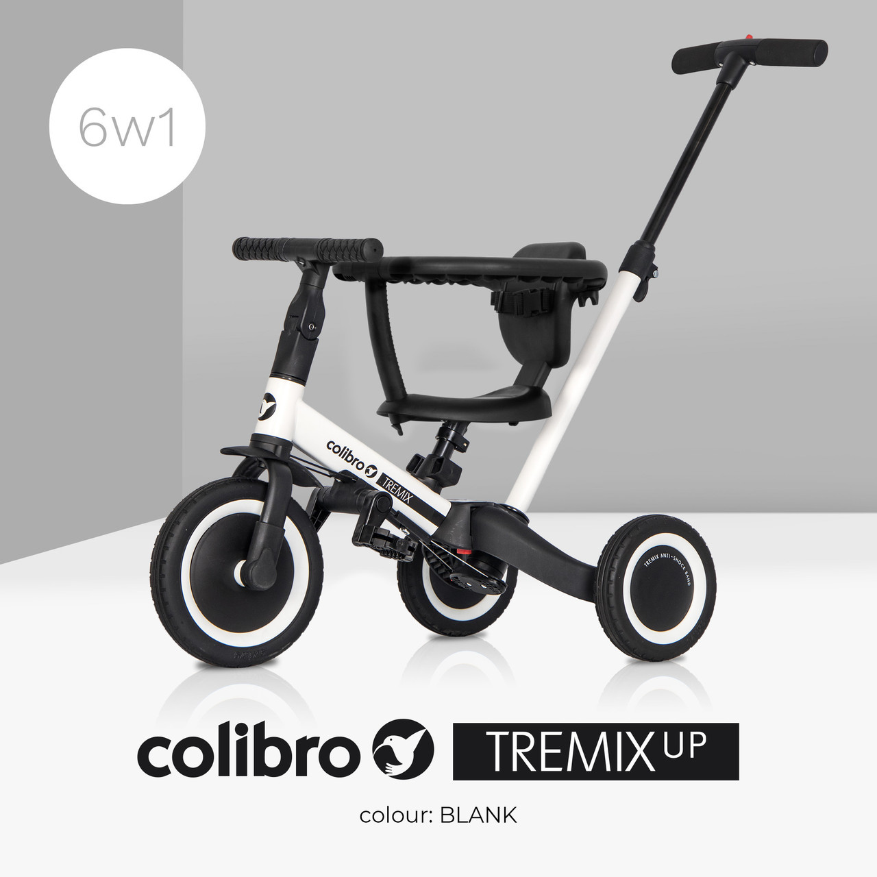 Велосипед триколісний Colibro TREMIX 6 в 1 CT-43-02 Blank білий з батьківською ручкою, фото 1
