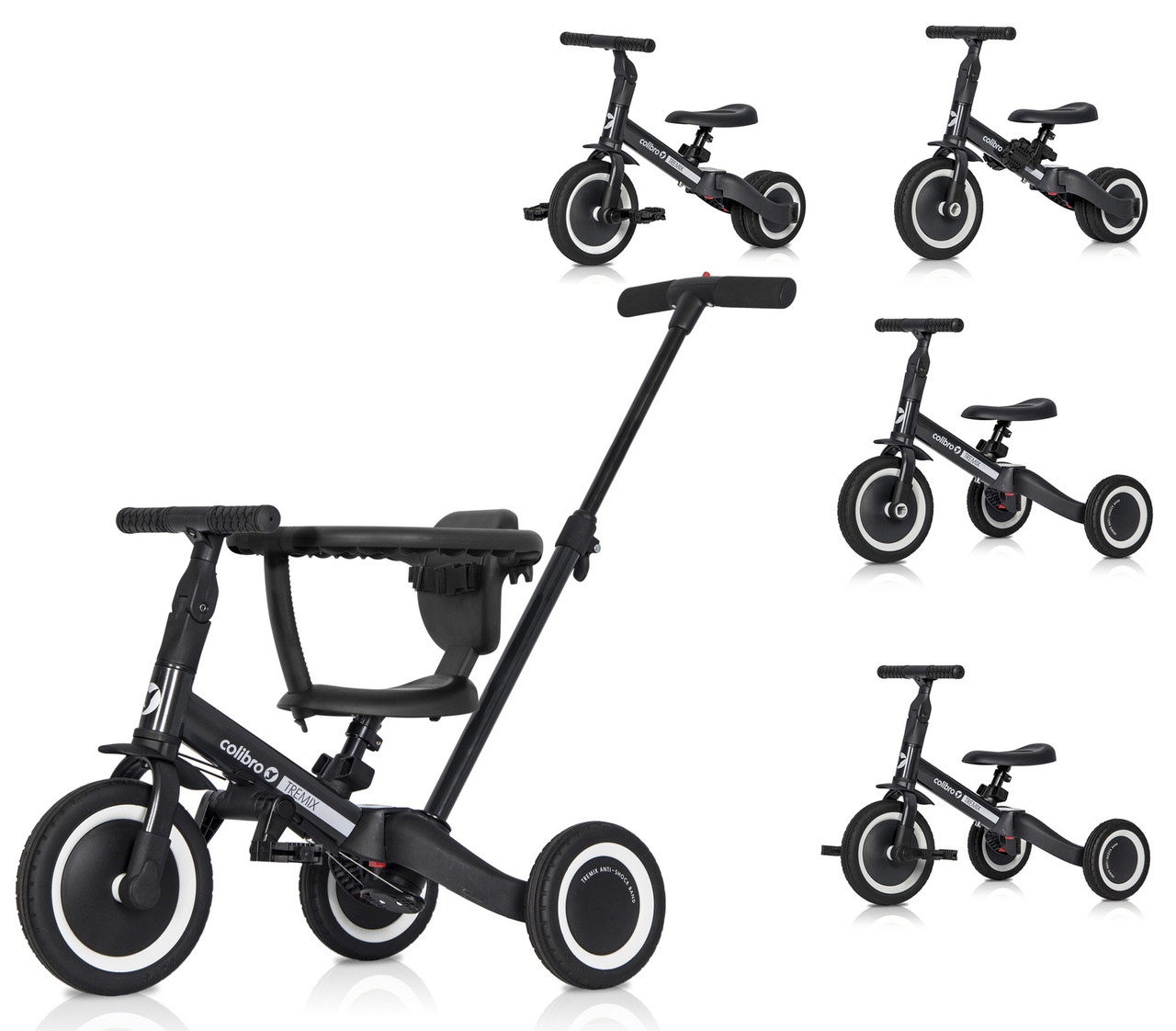 Велосипед триколісний Colibro TREMIX 6 в 1 CT-43-03 Magnetic чорний з батьківською ручкою