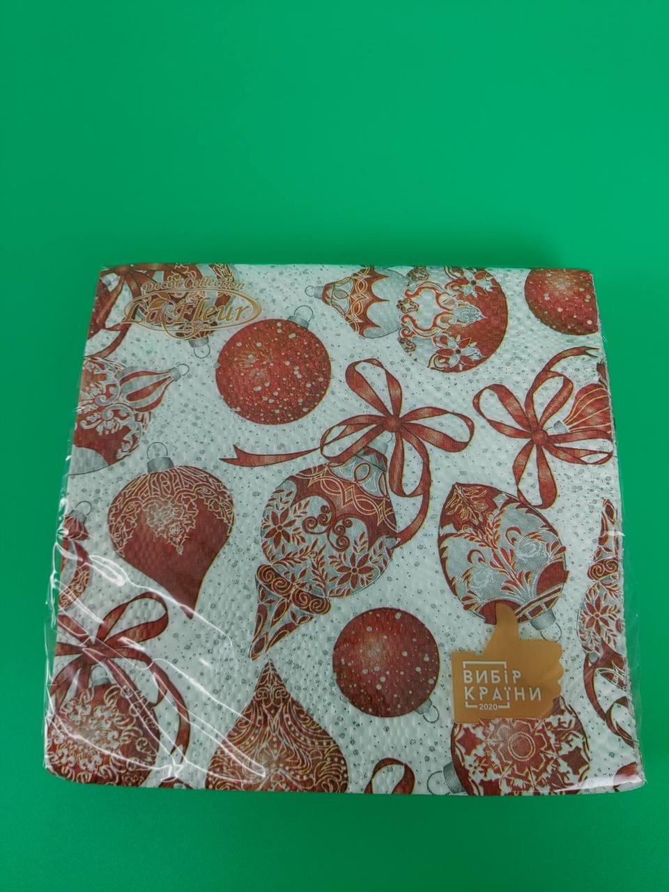 Новорічна серветка (ЗЗХЗ, 16 шт.) La Fleur "Червоні прикраси" (1 пачка), фото 1