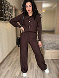 Коричневий жіночий вільний прогулянковий костюм із жатого льону, фото 2