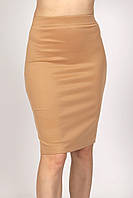 Стильная, обтягивающая трикотажная женская юбка-карандаш по колено. Бежевый 38