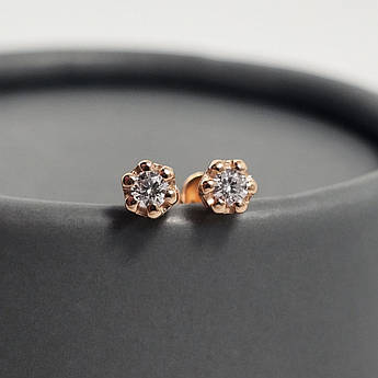 Сережки вкрутки золоті з білими круглими фіанітами