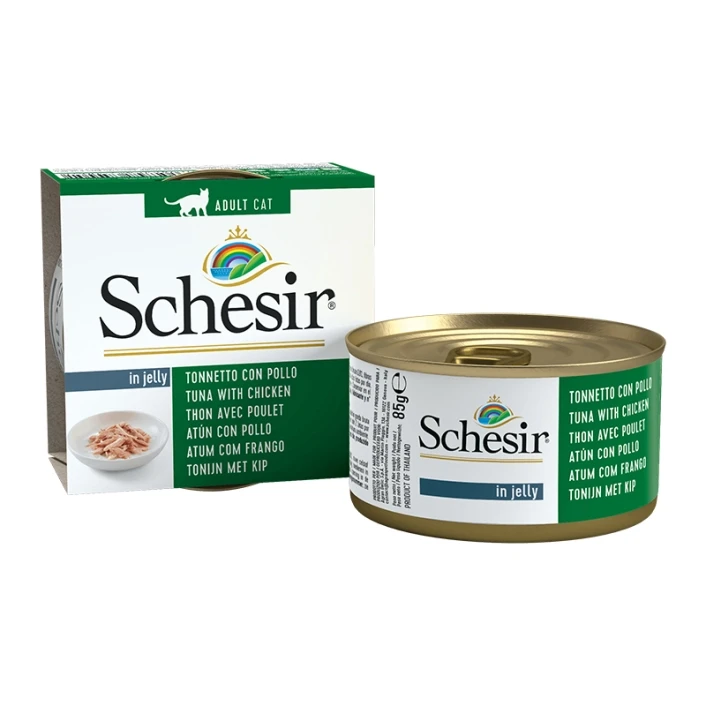 Натуральні конс д/котів Schesir Tuna Chicken тунець з курячим філе, в желе, 85г, фото 1
