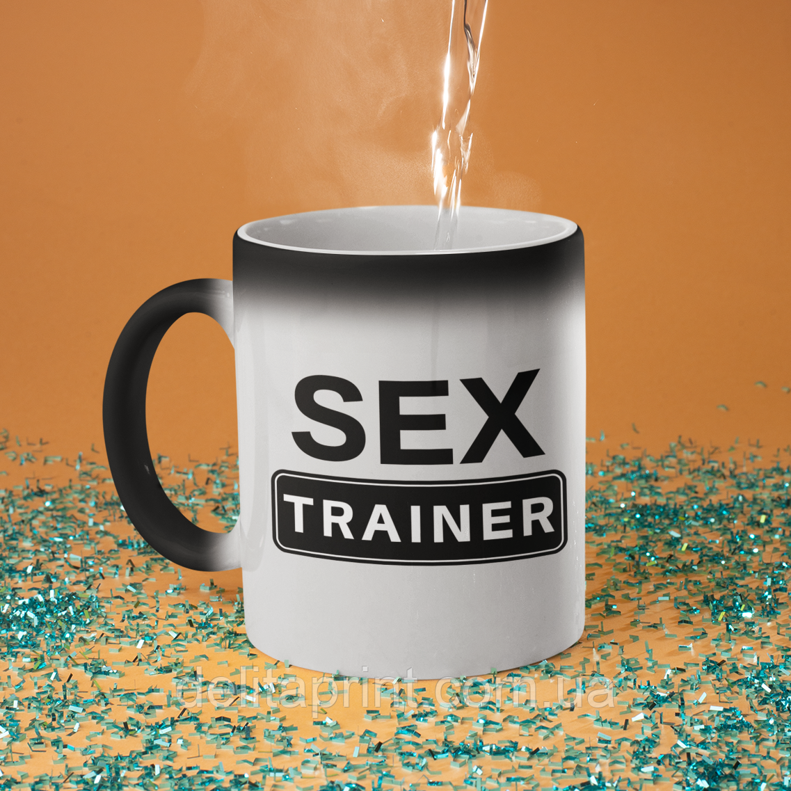 Чашка хамелеон керамічна з принтом "SEX Trainer" 330 мл, фото 1
