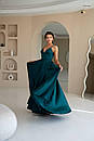 Вечірня зелена атласна сукня довга з розрізом і пишною спідницею, фото 7