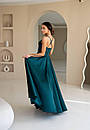Вечірня зелена атласна сукня довга з розрізом і пишною спідницею, фото 8