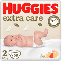 Підгузки дитячі Huggies Extra Care розмір 2 (3-6кг) Jumbo 58 шт