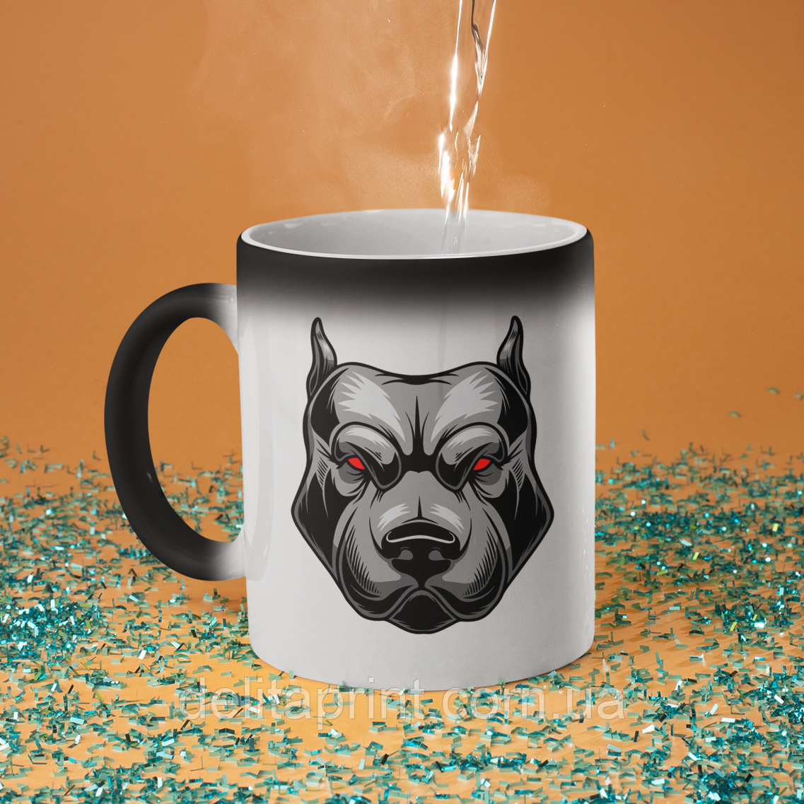 Чашка хамелеон керамічна з принтом "Пітбуль" 330 мл, фото 1