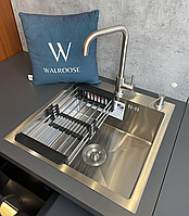 Кухонная мойка Zerix Handmade 50x50 из нержавеющей стали 304 + смеситель + дозатор + корзинка