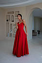 Вечірня червона атласна сукня довга з розрізом і пишною спідницею, фото 3