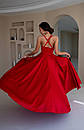 Вечірня червона атласна сукня довга з розрізом і пишною спідницею, фото 4