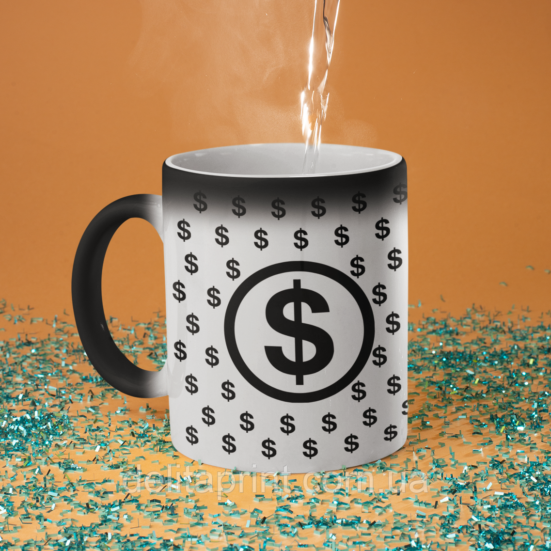 Чашка хамелеон керамічна з принтом "Долар" 330 мл, фото 1