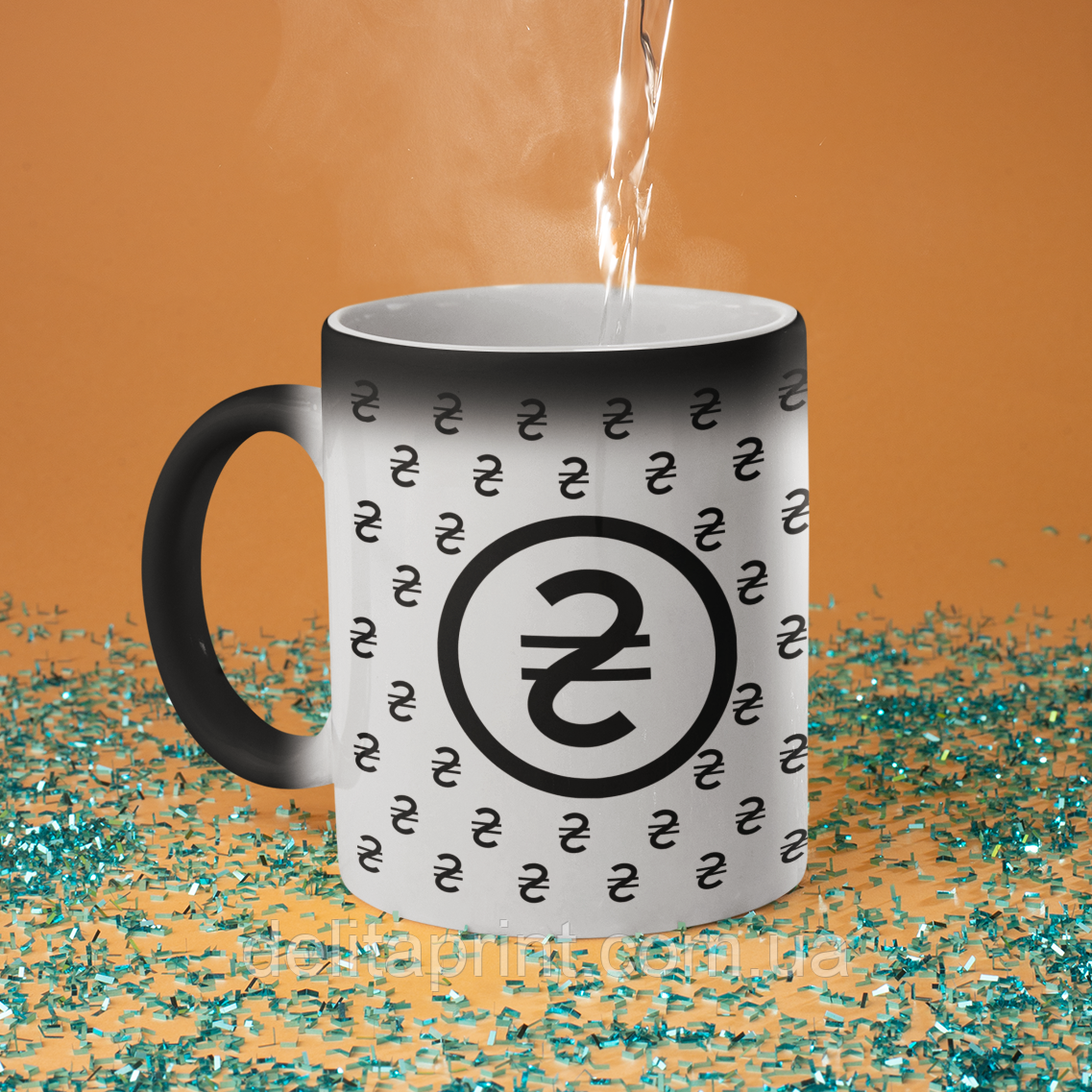 Чашка хамелеон керамічна з принтом "Гривня" 330 мл, фото 1