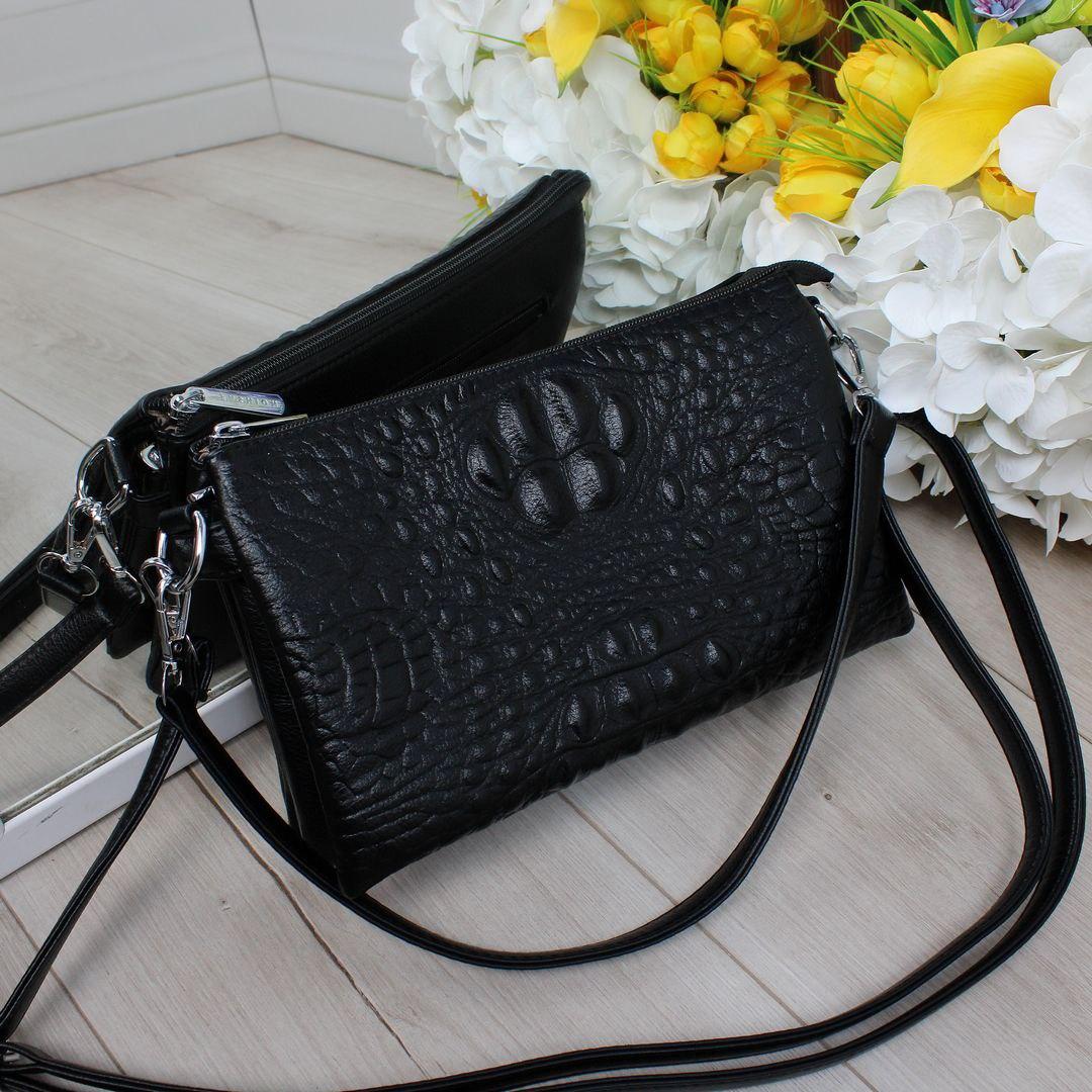 Жіноча сумка через плече кросбоді класична чорна екошкіра рептилія