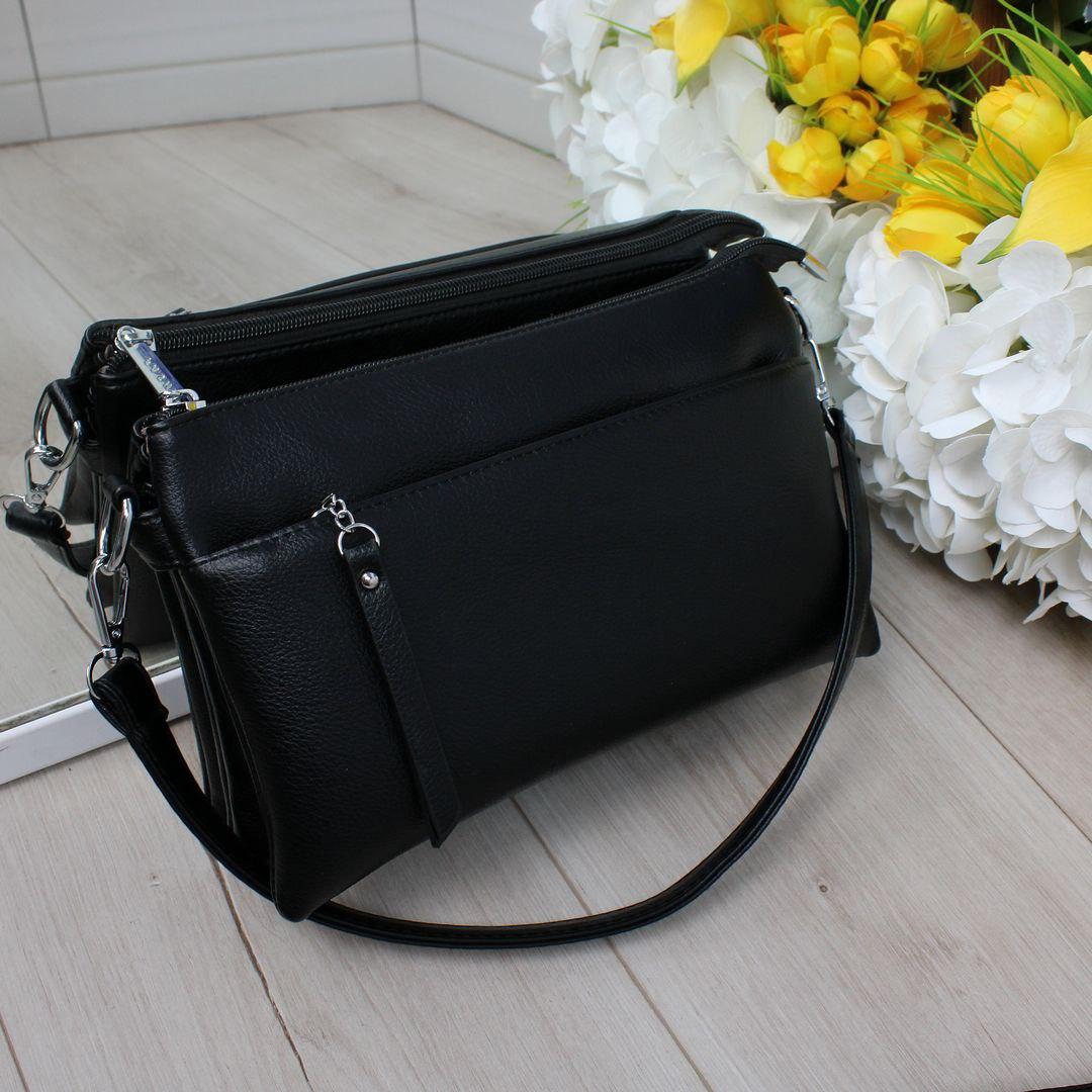 Жіноча сумка через плече кросбоді класична стильна чорна екошкіра