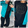 Жіночий костюм трійка Stella з футболкою чорний/червоний/бірюзовий (трикотаж двунитка Туреччина), фото 2