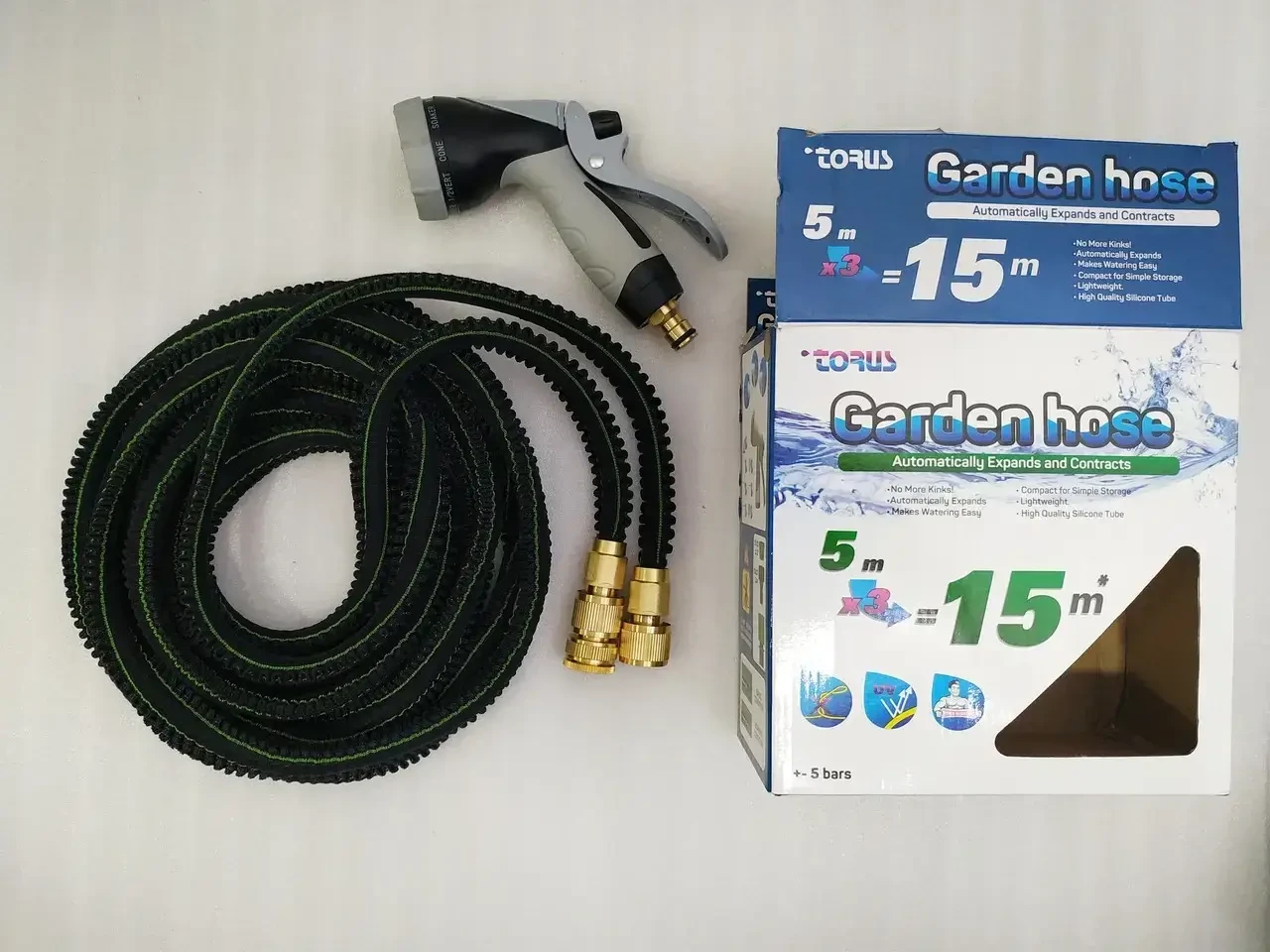 Шланг, що розтягується для поливу 5-15м. Латунь з'єднання. "Torus". Клас А-1., фото 1