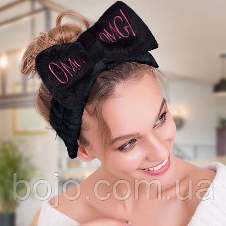 Плюшева косметична пов'язка бант OMG, Чорний, фото 1