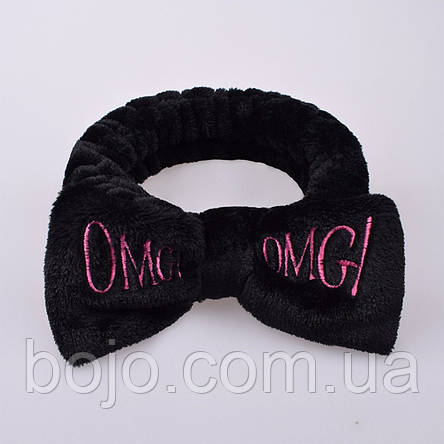 Плюшева косметична пов'язка бант OMG, Чорний, фото 3