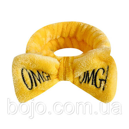 Плюшева косметична пов'язка бант OMG, Жовтий, фото 3