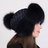 Жіноча хутряна шапка ушанка з хутра песця з помпоном на трикотажній основі "Зимушка", фото 3