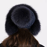Жіноча хутряна шапка ушанка з хутра песця з помпоном на трикотажній основі "Зимушка", фото 4