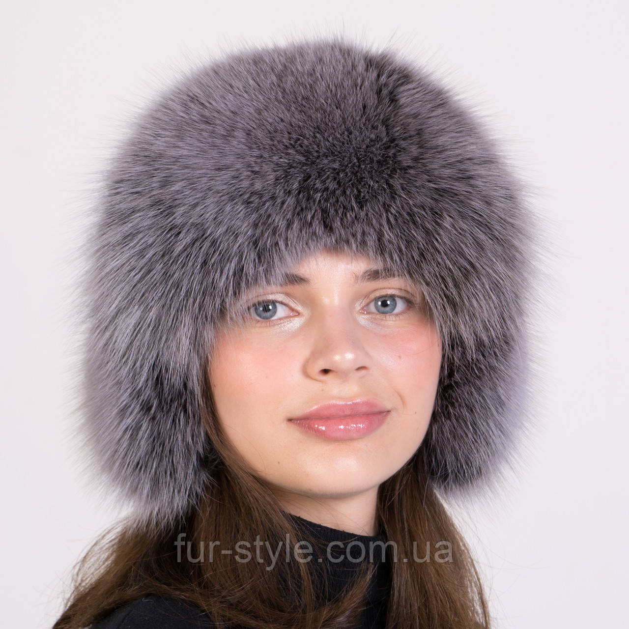 Жіноча хутряна шапка ушанка з хутра песця з помпоном на трикотажній основі "Зимушка" Мелірований, фото 1