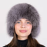 Жіноча хутряна шапка ушанка з хутра песця з помпоном на трикотажній основі "Зимушка" Мелірований, фото 2