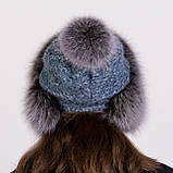 Жіноча хутряна шапка ушанка з хутра песця з помпоном на трикотажній основі "Зимушка" Мелірований, фото 4