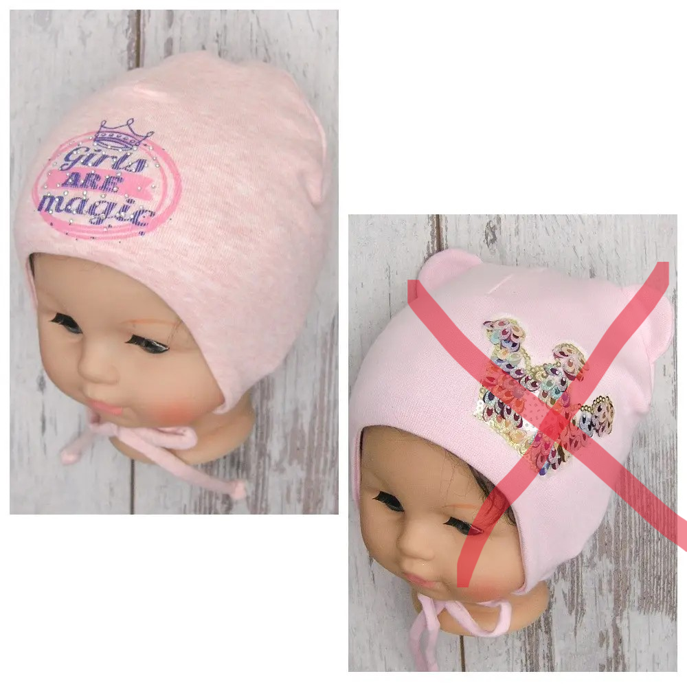 Подвійна трикотажна осіння весняна шапка із зав'язками для новонародженої дівчинки на осінь весну 4404