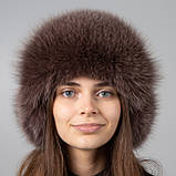 Жіноча хутряна шапка ушанка з хутра песця з помпоном на трикотажній основі "Зимушка" Шоколад, фото 2