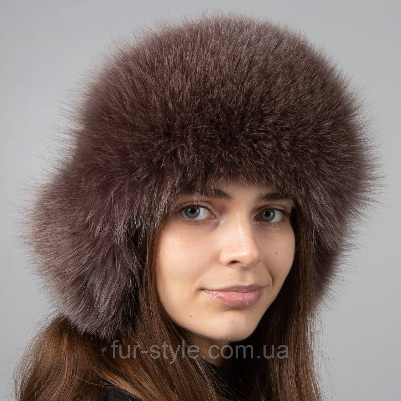 Жіноча хутряна шапка ушанка з хутра песця з помпоном на трикотажній основі "Зимушка" Шоколад, фото 1