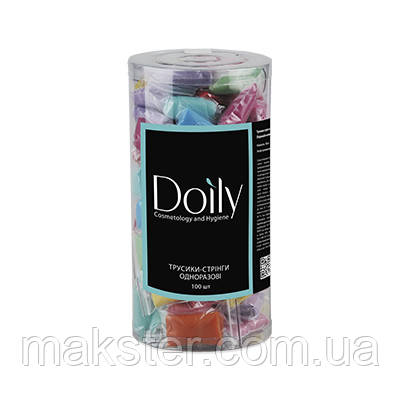 Трусики-стринги "COLORFUL" мікс, 100 шт у пластиковому тубусі | Doily, фото 1