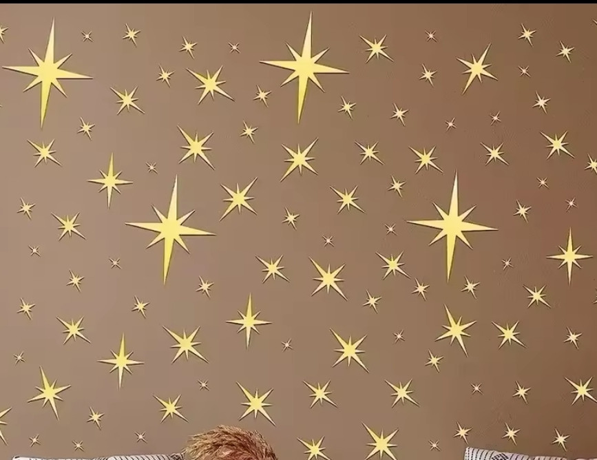 Дзеркальні золоті наклейки пластикові зірки від 2 до 14,9 см 42 шт набір Б336