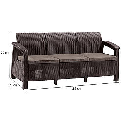 Тримісний диван на вулицю Corfu Love Seat Max 182х70 см коричневий пластиковий з подушками