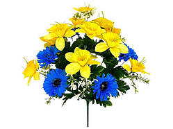 Букет штучних квітів атласні нарциси з волошками h-52см 231 ТМ Китай