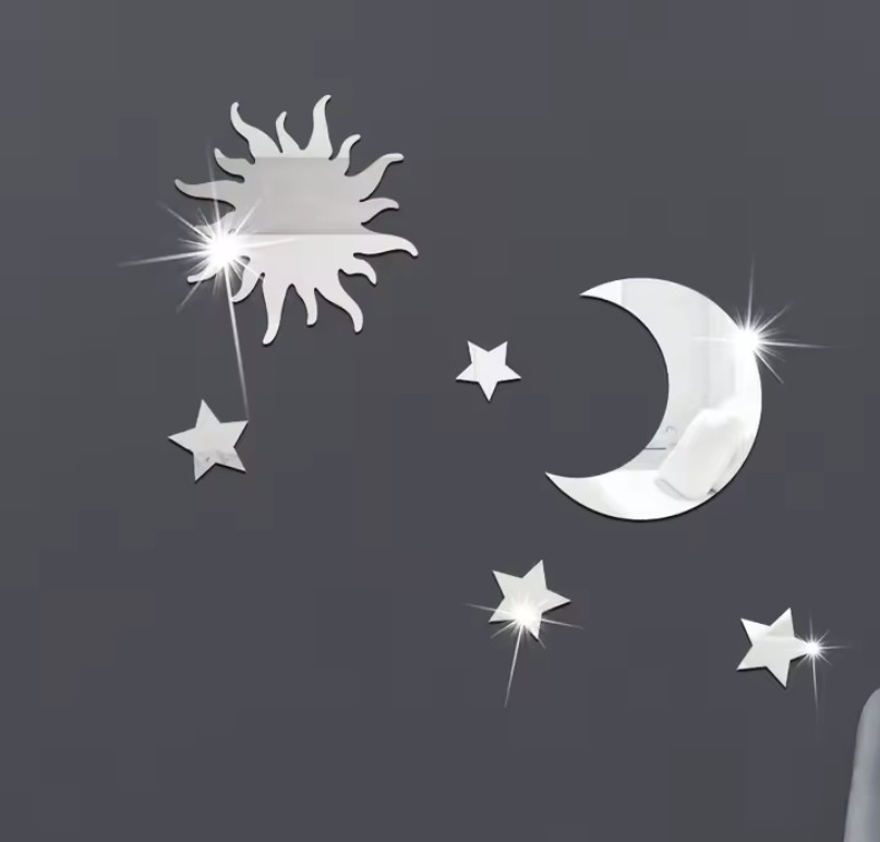 Акрилові наклейки дзеркальні Місяць Сонце та зірки 7 шт. набір Б336