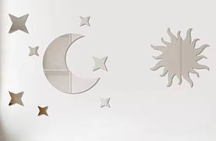 Акрилові наклейки дзеркальні Місяць Сонце та зірки 7 шт. набір Б336, фото 2