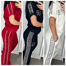 Літній жіночий костюм Bella Belluci чорний/червоний/білий (трикотаж двунитка Туреччина)