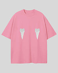 Бавовняна футболка оверсайз рожева баблгам з сердечками в стрази