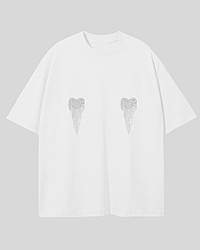 Бавовняна футболка оверсайз біла з сердечками в стрази