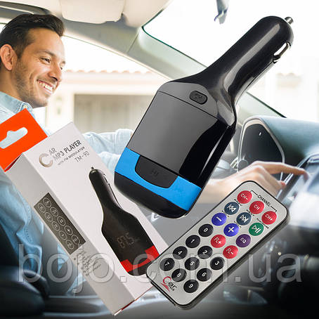 FM Модулятор Bluetooth TM90 з пультом дистанційного керування, Чорно-Синій, фото 1