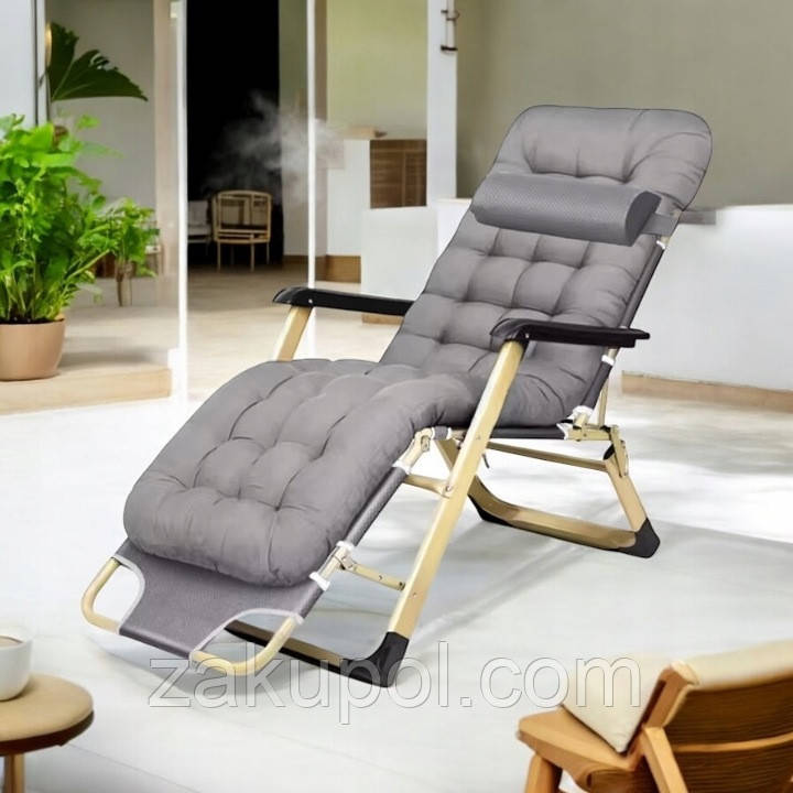 Садовий шезлонг тканинний + матрац IdealGarden CT-SF02-LG-Y Сірий