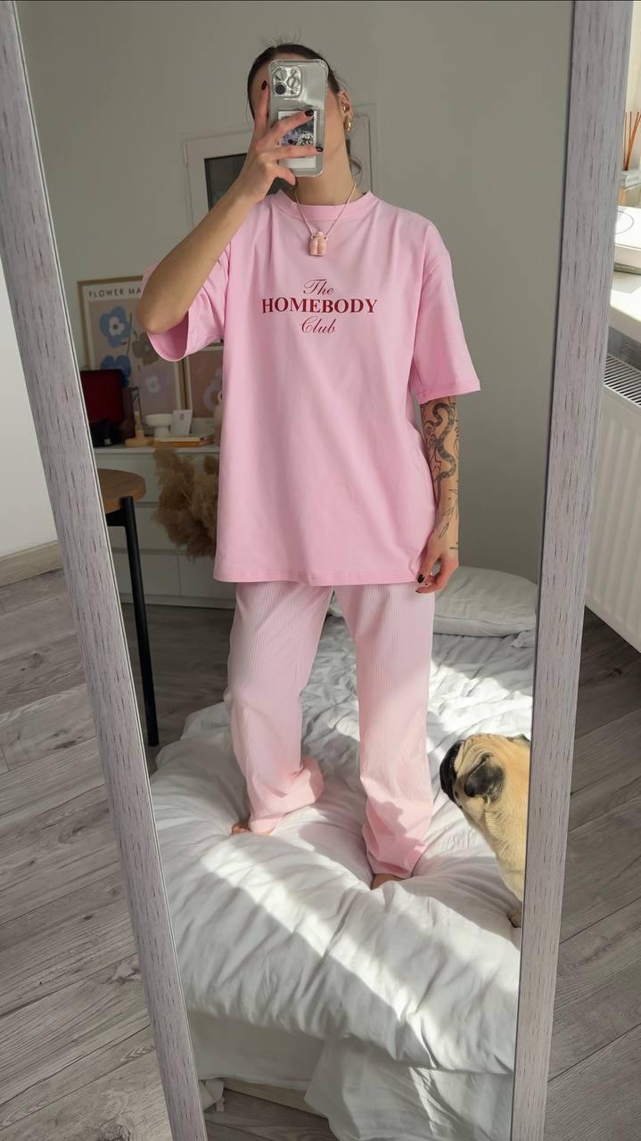 Жіноча футболка оверсайз рожева з надписом, фото 1