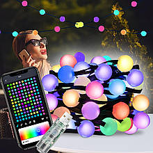 Розумна USB гірлянда з матовими кульками та Bluetooth підключенням + пульт дистанційного керування Smart (SFK-03) 10м APP