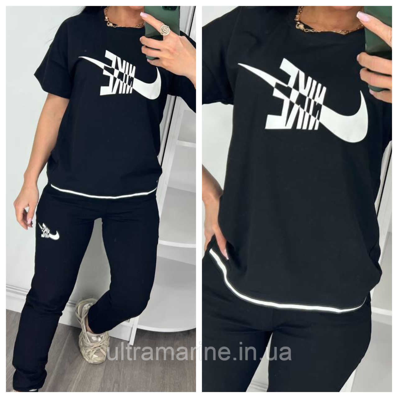 Літній жіночий костюм Nike чорний (трикотаж двунитка Туреччина)