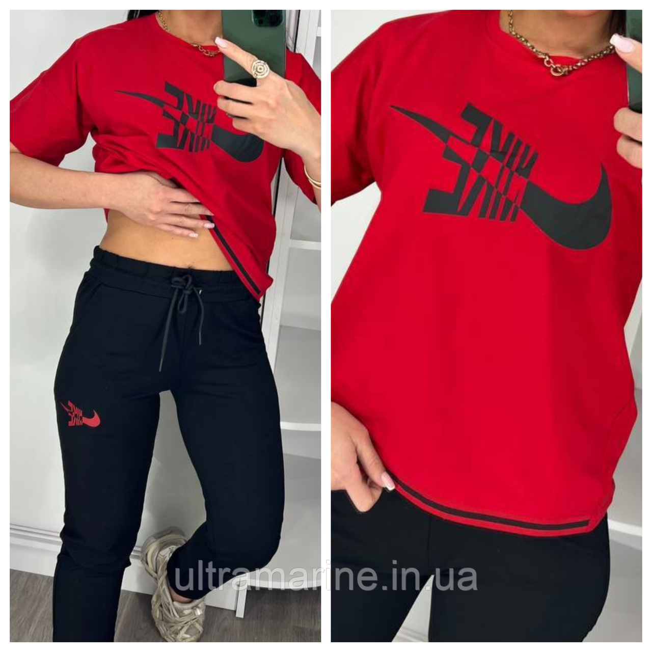 Літній жіночий костюм Nike червоний (трикотаж двунитка Туреччина)