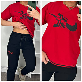 Літній жіночий костюм Nike червоний (трикотаж двунитка Туреччина)