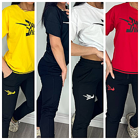 Літній жіночий костюм Nike білий/чорний/жовтий/червоний (трикотаж двунитка Туреччина)