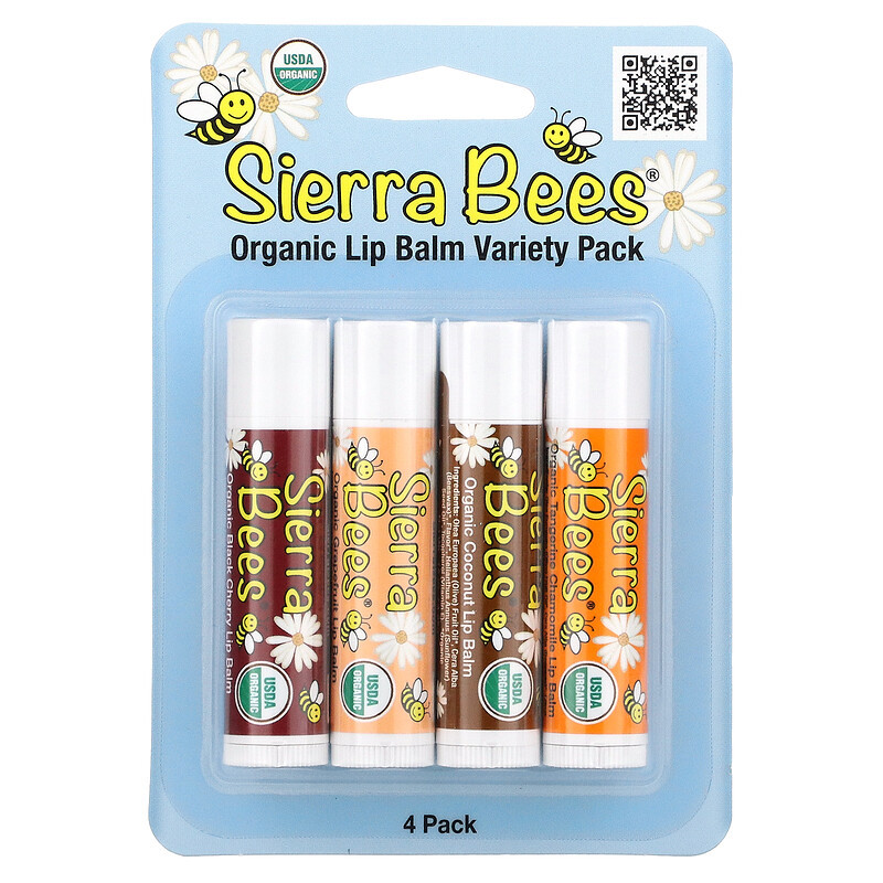 Органічні бальзами для губ Sierra Bees набір Асорті смаків 4 шт. по 4,25 г